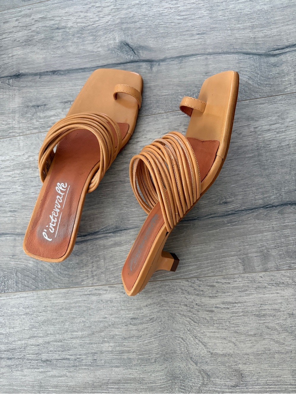 L'INTERVALLE Cognac Loop-Strap Square-Toe Slide Sandals - Picture 2 of 4